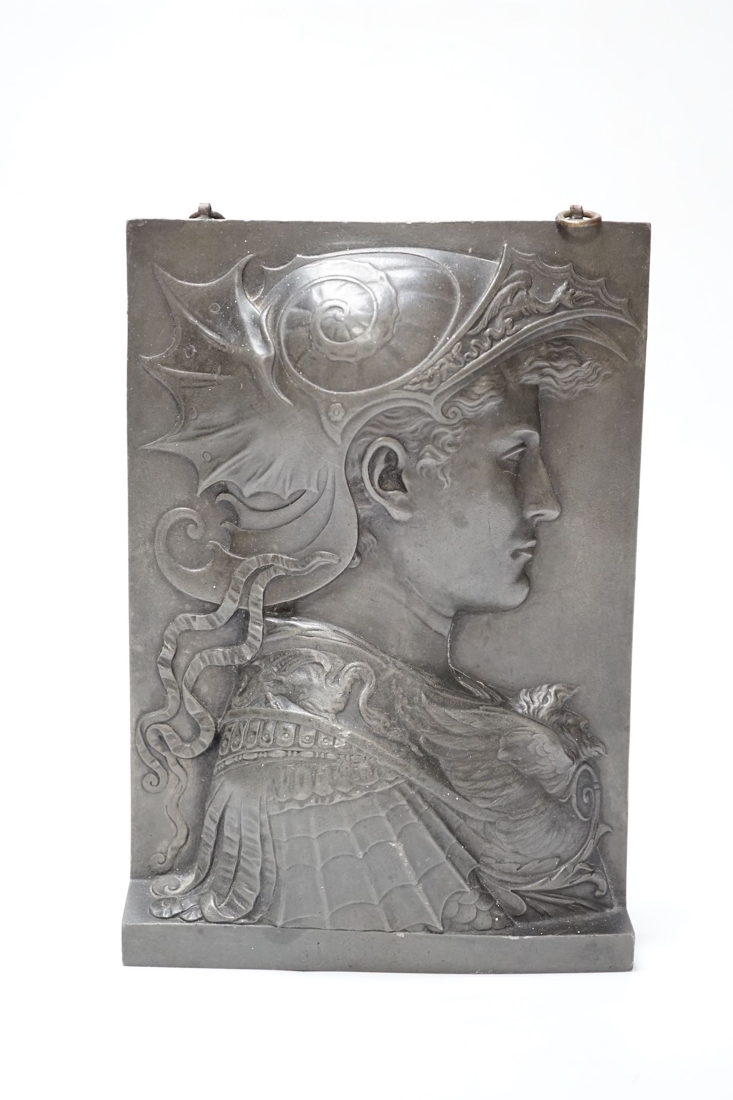 After Verrocchino, a spelter relief plaque, 19cm high